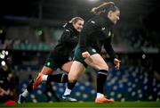 4 December 2023; Lucy Quinn and Saoirse Noonan, left, during a Republic of Ireland women training session at the National Football Stadium at Windsor Park in Belfast. Photo by Stephen McCarthy/Sportsfile