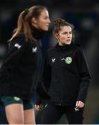 4 December 2023; Masseuse Hannah Tobin Jones, right, and Kyra Carusa during a Republic of Ireland women training session at the National Football Stadium at Windsor Park in Belfast. Photo by Stephen McCarthy/Sportsfile