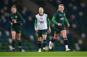 4 December 2023; Freya Healy, right, during a Republic of Ireland women training session at the National Football Stadium at Windsor Park in Belfast. Photo by Stephen McCarthy/Sportsfile