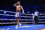 2 December 2023; Jordan Gill celebrates winning his super-featherweight bout against Michael Conlan at the SSE Arena in Belfast. Photo by Ramsey Cardy/Sportsfile