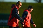 5 December 2023; Simon Zebo, left, during Munster rugby squad training at University of Limerick in Limerick. Photo by Eóin Noonan/Sportsfile