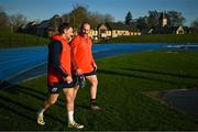 5 December 2023; Oli Jager, right, with Seán O'Brien before Munster rugby squad training at University of Limerick in Limerick. Photo by Eóin Noonan/Sportsfile