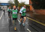 5 December 2023; Kevin Sinfield, right, with Chris Stephenson running his fifth ultra marathon at Croke Park, Dublin today, as part of his epic 7 in 7 in 7 challenge to raise awareness and funds to support those impacted by motor neurone disease (MND). Sinfield arrived in Dublin late on Monday having already completed marathons in Leeds, Cardiff, Birmingham and Edinburgh since Friday. He will continue on to Brighton tomorrow and finally complete his last ultramarathon in London on Thursday 7th December. Charlie Bird joined England Rugby League legend Sinfield OBE at a stage called the Extra Mile at UCD and onwards to the finish at the Aviva, where he was supported by several Irish rugby stars including Gordon Darcy, Keith Earls and Ian Madigan. Covering a distance of almost 44KM, Sinfield set off from Croke Park at 12 noon with his route taking him through parts of Phibsborough, Ashtown, the Phoenix Park, Inchicore, Crumin, Rathgar, UCD and he finished along with Charlie at the Aviva Stadium just before 4pm. A year ago, Sinfield and his team completed his third challenge when they ran from Edinburgh to Manchester, covering over 40 miles a day for seven days. This is the first time the England Rugby Union defensive coach has travelled to Ireland for one of his ultra marathons. Since 2020, Sinfield and his team have raised over £8 million (almost €9.2M) with three endurance events that have captured the public’s imagination having been inspired by Sinfield’s former Leeds Rhinos team mate Rob Burrow MBE. So far, this year’s 7 in 7 in 7 has raised over £414,806 (€485,000). You can donate at https://donate.giveasyoulive.com/fundraising/kevin-sinfield. Photo by David Fitzgerald/Sportsfile