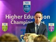 5 December 2023; Higher Education GAA chairperson Mike Hyland at the draw of the Electric Ireland GAA Higher Education Championships at Croke Park in Dublin. Photo by Piaras Ó Mídheach/Sportsfile