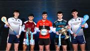 5 December 2023; Players, from left, University of Limerick hurler Gearóid O'Connor, University of Galway footballer Tommy Conroy, University College Cork footballer Dylan Foley, Maynooth University hurler Billy Drennan and University of Limerick hurler Colin Coughlan before the draw for the Electric Ireland GAA Higher Education Championships at Croke Park in Dublin. Photo by Piaras Ó Mídheach/Sportsfile