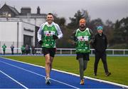 5 December 2023; Kevin Sinfield and Chris Stephenson, right, during his fifth ultra marathon in Dublin today, as part of his epic 7 in 7 in 7 challenge to raise awareness and funds to support those impacted by motor neurone disease (MND). Sinfield arrived in Dublin late on Monday having already completed marathons in Leeds, Cardiff, Birmingham and Edinburgh since Friday. He will continue on to Brighton tomorrow and finally complete his last ultramarathon in London on Thursday 7th December. Charlie Bird joined England Rugby League legend Sinfield OBE at a stage called the Extra Mile at UCD and onwards to the finish at the Aviva, where he was supported by several Irish rugby stars including Gordon Darcy, Keith Earls and Ian Madigan. Covering a distance of almost 44KM, Sinfield set off from Croke Park at 12 noon with his route taking him through parts of Phibsborough, Ashtown, the Phoenix Park, Inchicore, Crumin, Rathgar, UCD and he finished along with Charlie at the Aviva Stadium just before 4pm. A year ago, Sinfield and his team completed his third challenge when they ran from Edinburgh to Manchester, covering over 40 miles a day for seven days. This is the first time the England Rugby Union defensive coach has travelled to Ireland for one of his ultra marathons. Since 2020, Sinfield and his team have raised over £8 million (almost €9.2M) with three endurance events that have captured the public’s imagination having been inspired by Sinfield’s former Leeds Rhinos team mate Rob Burrow MBE. So far, this year’s 7 in 7 in 7 has raised over £340,000 (€400,000). You can donate at https://donate.giveasyoulive.com/fundraising/kevin-sinfield. Photo by David Fitzgerald/Sportsfile