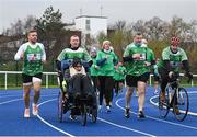 5 December 2023; Keith Earls, centre, with Charlie Bird, Ian Madigan, left, and Gordan D'Arcy, right, during the 'Extra Mile' of Kevin Sinfield's fifth ultra marathon in Dublin today, as part of his epic 7 in 7 in 7 challenge to raise awareness and funds to support those impacted by motor neurone disease (MND). Sinfield arrived in Dublin late on Monday having already completed marathons in Leeds, Cardiff, Birmingham and Edinburgh since Friday. He will continue on to Brighton tomorrow and finally complete his last ultramarathon in London on Thursday 7th December. Charlie Bird joined England Rugby League legend Sinfield OBE at a stage called the Extra Mile at UCD and onwards to the finish at the Aviva, where he was supported by several Irish rugby stars including Gordon Darcy, Keith Earls and Ian Madigan. Covering a distance of almost 44KM, Sinfield set off from Croke Park at 12 noon with his route taking him through parts of Phibsborough, Ashtown, the Phoenix Park, Inchicore, Crumlin, Rathgar, UCD and he finished along with Charlie at the Aviva Stadium just before 4pm. A year ago, Sinfield and his team completed his third challenge when they ran from Edinburgh to Manchester, covering over 40 miles a day for seven days. This is the first time the England Rugby Union defensive coach has travelled to Ireland for one of his ultra marathons. Since 2020, Sinfield and his team have raised over £8 million (almost €9.2M) with three endurance events that have captured the public’s imagination having been inspired by Sinfield’s former Leeds Rhinos team mate Rob Burrow MBE. So far, this year’s 7 in 7 in 7 has raised over £340,000 (€400,000). You can donate at https://donate.giveasyoulive.com/fundraising/kevin-sinfield. Photo by David Fitzgerald/Sportsfile