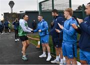 5 December 2023; Kevin Sinfield with Luke McGrath before the 'Extra Mile' of Kevin's fifth ultra marathon in Dublin today, as part of his epic 7 in 7 in 7 challenge to raise awareness and funds to support those impacted by motor neurone disease (MND). Sinfield arrived in Dublin late on Monday having already completed marathons in Leeds, Cardiff, Birmingham and Edinburgh since Friday. He will continue on to Brighton tomorrow and finally complete his last ultramarathon in London on Thursday 7th December. Charlie Bird joined England Rugby League legend Sinfield OBE at a stage called the Extra Mile at UCD and onwards to the finish at the Aviva, where he was supported by several Irish rugby stars including Gordon Darcy, Keith Earls and Ian Madigan. Covering a distance of almost 44KM, Sinfield set off from Croke Park at 12 noon with his route taking him through parts of Phibsborough, Ashtown, the Phoenix Park, Inchicore, Crumlin, Rathgar, UCD and he finished along with Charlie at the Aviva Stadium just before 4pm. A year ago, Sinfield and his team completed his third challenge when they ran from Edinburgh to Manchester, covering over 40 miles a day for seven days. This is the first time the England Rugby Union defensive coach has travelled to Ireland for one of his ultra marathons. Since 2020, Sinfield and his team have raised over £8 million (almost €9.2M) with three endurance events that have captured the public’s imagination having been inspired by Sinfield’s former Leeds Rhinos team mate Rob Burrow MBE. So far, this year’s 7 in 7 in 7 has raised over £340,000 (€400,000). You can donate at https://donate.giveasyoulive.com/fundraising/kevin-sinfield. Photo by David Fitzgerald/Sportsfile