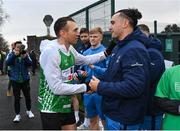 5 December 2023; Kevin Sinfield with James Lowe before the 'Extra Mile' of Kevin's fifth ultra marathon in Dublin today, as part of his epic 7 in 7 in 7 challenge to raise awareness and funds to support those impacted by motor neurone disease (MND). Sinfield arrived in Dublin late on Monday having already completed marathons in Leeds, Cardiff, Birmingham and Edinburgh since Friday. He will continue on to Brighton tomorrow and finally complete his last ultramarathon in London on Thursday 7th December. Charlie Bird joined England Rugby League legend Sinfield OBE at a stage called the Extra Mile at UCD and onwards to the finish at the Aviva, where he was supported by several Irish rugby stars including Gordon Darcy, Keith Earls and Ian Madigan. Covering a distance of almost 44KM, Sinfield set off from Croke Park at 12 noon with his route taking him through parts of Phibsborough, Ashtown, the Phoenix Park, Inchicore, Crumlin, Rathgar, UCD and he finished along with Charlie at the Aviva Stadium just before 4pm. A year ago, Sinfield and his team completed his third challenge when they ran from Edinburgh to Manchester, covering over 40 miles a day for seven days. This is the first time the England Rugby Union defensive coach has travelled to Ireland for one of his ultra marathons. Since 2020, Sinfield and his team have raised over £8 million (almost €9.2M) with three endurance events that have captured the public’s imagination having been inspired by Sinfield’s former Leeds Rhinos team mate Rob Burrow MBE. So far, this year’s 7 in 7 in 7 has raised over £340,000 (€400,000). You can donate at https://donate.giveasyoulive.com/fundraising/kevin-sinfield. Photo by David Fitzgerald/Sportsfile