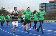 5 December 2023; Participants during the 'Extra Mile' of Kevin Sinfield's fifth ultra marathon in Dublin today, as part of his epic 7 in 7 in 7 challenge to raise awareness and funds to support those impacted by motor neurone disease (MND). Sinfield arrived in Dublin late on Monday having already completed marathons in Leeds, Cardiff, Birmingham and Edinburgh since Friday. He will continue on to Brighton tomorrow and finally complete his last ultramarathon in London on Thursday 7th December. Charlie Bird joined England Rugby League legend Sinfield OBE at a stage called the Extra Mile at UCD and onwards to the finish at the Aviva, where he was supported by several Irish rugby stars including Gordon Darcy, Keith Earls and Ian Madigan. Covering a distance of almost 44KM, Sinfield set off from Croke Park at 12 noon with his route taking him through parts of Phibsborough, Ashtown, the Phoenix Park, Inchicore, Crumlin, Rathgar, UCD and he finished along with Charlie at the Aviva Stadium just before 4pm. A year ago, Sinfield and his team completed his third challenge when they ran from Edinburgh to Manchester, covering over 40 miles a day for seven days. This is the first time the England Rugby Union defensive coach has travelled to Ireland for one of his ultra marathons. Since 2020, Sinfield and his team have raised over £8 million (almost €9.2M) with three endurance events that have captured the public’s imagination having been inspired by Sinfield’s former Leeds Rhinos team mate Rob Burrow MBE. So far, this year’s 7 in 7 in 7 has raised over £340,000 (€400,000). You can donate at https://donate.giveasyoulive.com/fundraising/kevin-sinfield. Photo by David Fitzgerald/Sportsfile