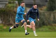 5 December 2023; Will Connors, left, and Dan Sheehan during a Leinster Rugby squad training session at UCD in Dublin. Photo by Brendan Moran/Sportsfile