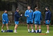 5 December 2023; Leinster players, from left, Jordan Larmour, Ross Molony, Scott Penny and Max Deegan during squad training session at UCD in Dublin. Photo by Brendan Moran/Sportsfile