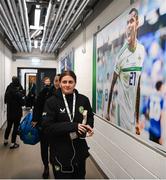 5 December 2023; Sinead Farrelly of Republic of Ireland arrives before the UEFA Women's Nations League B match between Northern Ireland and Republic of Ireland at the National Football Stadium at Windsor Park in Belfast. Photo by Stephen McCarthy/Sportsfile
