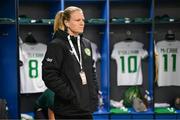 5 December 2023; Diane Caldwell of Republic of Ireland in the dressing room before the UEFA Women's Nations League B match between Northern Ireland and Republic of Ireland at the National Football Stadium at Windsor Park in Belfast. Photo by Stephen McCarthy/Sportsfile