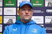 5 December 2023; Senior coach Jacques Nienaber during a Leinster Rugby media conference at UCD in Dublin. Photo by Brendan Moran/Sportsfile