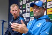 5 December 2023; Head coach Leo Cullen, left, and senior coach Jacques Nienaber during a Leinster Rugby media conference at UCD in Dublin. Photo by Brendan Moran/Sportsfile