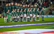 5 December 2023; Republic of Ireland team line-up before the UEFA Women's Nations League B match between Northern Ireland and Republic of Ireland at the National Football Stadium at Windsor Park in Belfast. Photo by Ramsey Cardy/Sportsfile