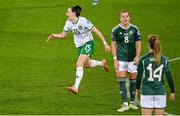 5 December 2023; Lucy Quinn of Republic of Ireland celebrates after scoring her side's first goal during the UEFA Women's Nations League B match between Northern Ireland and Republic of Ireland at the National Football Stadium at Windsor Park in Belfast. Photo by Ramsey Cardy/Sportsfile