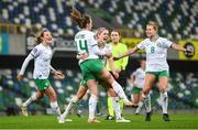 5 December 2023; Heather Payne of Republic of Ireland celebrates with teammates, from left, Kyra Carusa, Denise O'Sullivan and Ruesha Littlejohn after scoring their side's second goal during the UEFA Women's Nations League B match between Northern Ireland and Republic of Ireland at the National Football Stadium at Windsor Park in Belfast. Photo by Stephen McCarthy/Sportsfile