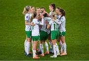5 December 2023; Republic of Ireland players celebrate after their first goal, scored by Lucy Quinn, centre, during the UEFA Women's Nations League B match between Northern Ireland and Republic of Ireland at the National Football Stadium at Windsor Park in Belfast. Photo by Ramsey Cardy/Sportsfile