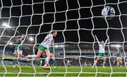 5 December 2023; Heather Payne of Republic of Ireland celebrates after scoring her side's second goal before the UEFA Women's Nations League B match between Northern Ireland and Republic of Ireland at the National Football Stadium at Windsor Park in Belfast. Photo by Stephen McCarthy/Sportsfile