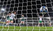 5 December 2023; Kyra Carusa, right, celebrates after Republic of Ireland teammate Heather Payne scored their side's second goal before the UEFA Women's Nations League B match between Northern Ireland and Republic of Ireland at the National Football Stadium at Windsor Park in Belfast. Photo by Stephen McCarthy/Sportsfile