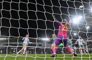 5 December 2023; Heather Payne of Republic of Ireland scores her side's second goal before the UEFA Women's Nations League B match between Northern Ireland and Republic of Ireland at the National Football Stadium at Windsor Park in Belfast. Photo by Stephen McCarthy/Sportsfile