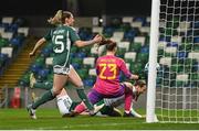 5 December 2023; Kyra Carusa of Republic of Ireland scores her side's third goal during the UEFA Women's Nations League B match between Northern Ireland and Republic of Ireland at the National Football Stadium at Windsor Park in Belfast. Photo by Stephen McCarthy/Sportsfile