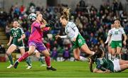 5 December 2023; Kyra Carusa of Republic of Ireland scores her side's third goal during the UEFA Women's Nations League B match between Northern Ireland and Republic of Ireland at the National Football Stadium at Windsor Park in Belfast. Photo by Ramsey Cardy/Sportsfile