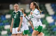 5 December 2023; Kyra Carusa of Republic of Ireland celebrates after scoring her side's third goal during the UEFA Women's Nations League B match between Northern Ireland and Republic of Ireland at the National Football Stadium at Windsor Park in Belfast. Photo by Stephen McCarthy/Sportsfile