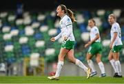 5 December 2023; Kyra Carusa of Republic of Ireland celebrates after scoring her side's third goal during the UEFA Women's Nations League B match between Northern Ireland and Republic of Ireland at the National Football Stadium at Windsor Park in Belfast. Photo by Stephen McCarthy/Sportsfile
