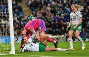 5 December 2023; Kyra Carusa of Republic of Ireland celebrates after scoring her side's third goal during the UEFA Women's Nations League B match between Northern Ireland and Republic of Ireland at the National Football Stadium at Windsor Park in Belfast. Photo by Ramsey Cardy/Sportsfile