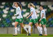 5 December 2023; Kyra Carusa of Republic of Ireland celebrates after scoring her side's third during the UEFA Women's Nations League B match between Northern Ireland and Republic of Ireland at the National Football Stadium at Windsor Park in Belfast. Photo by Stephen McCarthy/Sportsfile