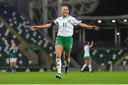 5 December 2023; Katie McCabe of Republic of Ireland celebrates after scoring her side's fourth goal during the UEFA Women's Nations League B match between Northern Ireland and Republic of Ireland at the National Football Stadium at Windsor Park in Belfast. Photo by Stephen McCarthy/Sportsfile