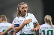 5 December 2023; Katie McCabe of Republic of Ireland celebrates after scoring her side's fourth goal during the UEFA Women's Nations League B match between Northern Ireland and Republic of Ireland at the National Football Stadium at Windsor Park in Belfast. Photo by Stephen McCarthy/Sportsfile