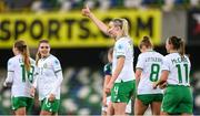 5 December 2023; Louise Quinn of Republic of Ireland celebrates after scoring her side's fifth goal during the UEFA Women's Nations League B match between Northern Ireland and Republic of Ireland at the National Football Stadium at Windsor Park in Belfast. Photo by Stephen McCarthy/Sportsfile