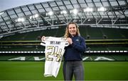 7 December 2023; Phoebe Schecter poses for a portrait as she joins the Aer Lingus College Football Classic as an official Ambassador ahead of the 2024 clash between Georgia Tech and Florida State University in the Aviva Stadium on August 24th 2024. Photo by David Fitzgerald/Sportsfile