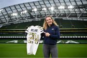 7 December 2023; Phoebe Schecter poses for a portrait as she joins the Aer Lingus College Football Classic as an official Ambassador ahead of the 2024 clash between Georgia Tech and Florida State University in the Aviva Stadium on August 24th 2024. Photo by David Fitzgerald/Sportsfile