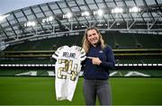 7 December 2023; Phoebe Schecter poses for a portrait as she joins the Aer Lingus College Football Classic as an official Ambassador ahead of the 2024 clash between Georgia Tech and Florida State University in the Aviva Stadium on August 24th 2024. Photo by David Fitzgerald/Sportsfile