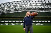 7 December 2023; Phoebe Schecter poses for a portrait as she joins the Aer Lingus College Football Classic as an official Ambassador ahead of the 2024 clash between Georgia Tech and Florida State University in the Aviva Stadium on August 24th 2024. Photo by David Fitzgerald/Sportsfile