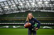 7 December 2023; Phoebe Schecter poses for a portrait as she joins the Aer Lingus College Football Classic as an official Ambassador ahead of the 2024 clash between Georgia Tech and Florida State University in the Aviva Stadium on August 24th 2024. Photo by David Fitzgerald/Sportsfile