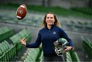 7 December 2023; Phoebe Schecter poses for a portrait as she joins the Aer Lingus College Football Classic as an official Ambassador ahead of the 2024 clash between Georgia Tech and Florida State University in the Aviva Stadium on August 24th 2024. Photo by David Fitzgerald/Sportsfile