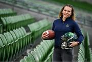 7 December 2023; Phoebe Schecter poses for a portrait as she joins the Aer Lingus College Football Classic as an official Ambassador ahead of the 2024 clash between Georgia Tech and Florida State University in the Aviva Stadium on August 24th 2024. Photo by David Fitzgerald/Sportsfile