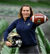 7 December 2023; Phoebe Schecter poses for a portrait as she joins the Aer Lingus College Football Classic as an official Ambassador ahead of the 2024 clash between Georgia Tech and Florida State University in the Aviva Stadium on August 24th 2024. Photo by David Fitzgerald/Sportsfile