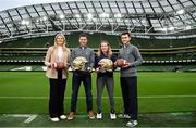 7 December 2023; The Aer Lingus College Football Classic team welcome Phoebe Schecter onboard as an official ambassador for the Aer Lingus College Football Classic ahead of the 2024 clash between Georgia Tech and Florida State in the Aviva Stadium on August 24th 2024. Pictured are, from left, Natalia Hyland, Brendan Meehan, Phoebe Schecter and Scott McCabe at the Aviva Stadium in Dublin. Photo by David Fitzgerald/Sportsfile