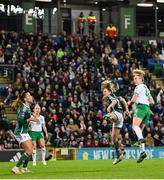 5 December 2023; Louise Quinn of Republic of Ireland scores her side's fifth goal during the UEFA Women's Nations League B match between Northern Ireland and Republic of Ireland at the National Football Stadium at Windsor Park in Belfast. Photo by Ramsey Cardy/Sportsfile