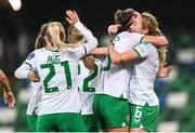 5 December 2023; Caitlin Hayes of Republic of Ireland celebrates with Megan Connolly, right, after scoring their side's sixth goal during the UEFA Women's Nations League B match between Northern Ireland and Republic of Ireland at the National Football Stadium at Windsor Park in Belfast. Photo by Stephen McCarthy/Sportsfile
