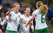 5 December 2023; Caitlin Hayes of Republic of Ireland celebrates with teammate Megan Connolly, right, after scoring their side's sixth goal during the UEFA Women's Nations League B match between Northern Ireland and Republic of Ireland at the National Football Stadium at Windsor Park in Belfast. Photo by Ramsey Cardy/Sportsfile