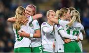 5 December 2023; Caitlin Hayes of Republic of Ireland celebrates with teammate Megan Connolly, left, after scoring their side's sixth goal during the UEFA Women's Nations League B match between Northern Ireland and Republic of Ireland at the National Football Stadium at Windsor Park in Belfast. Photo by Ramsey Cardy/Sportsfile