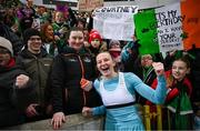 5 December 2023; Republic of Ireland goalkeeper Courtney Brosnan with supporters after the UEFA Women's Nations League B match between Northern Ireland and Republic of Ireland at the National Football Stadium at Windsor Park in Belfast. Photo by Ramsey Cardy/Sportsfile